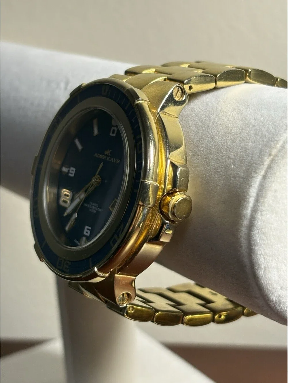 Adee Kaye AK7445-MG Men's Gold Tone Blue Dial Diver Style Watch 100M Japan Movt